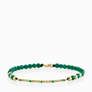 bracciale con chiusura e laccio in oro giallo bacchetta di diamanti e smeraldi