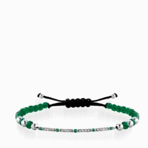 bracciale in oro bianco con bacchetta centrale di diamanti e smeraldi
