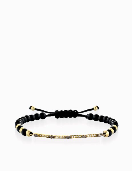 bracciale con laccio in oro giallo bacchetta di diamanti e pietre brown