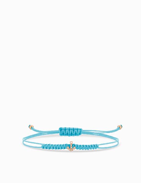 bracciale laccio azzurro con ancora di diamanti in oro rosa