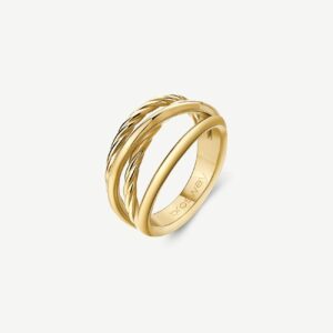 Anello a fascia in acciaio 316L e finitura pvd oro 14K.