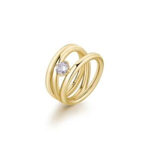 Anello a fascia in acciaio 316L e finitura pvd oro 14K con cubic zirconia.