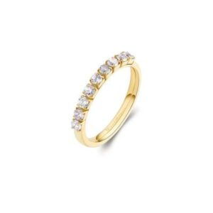 Anello in acciaio 304, finitura pvd oro 14K con cubic zirconia.