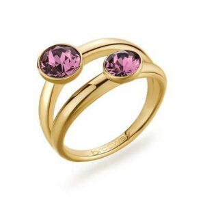 Anello doppio in acciaio 316L e finitura pvd oro 14K con cristalli Swarovski&copy; colore iris.