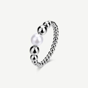 Anello a sfere in acciaio 316L e perla di conchiglia.