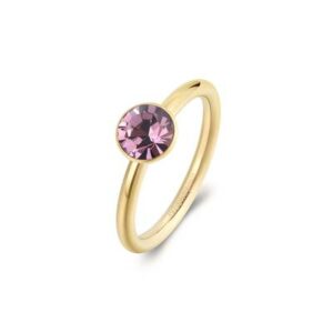 Anello in acciaio 316L, finitura pvd oro 14K e cristallo colore light amethyst.