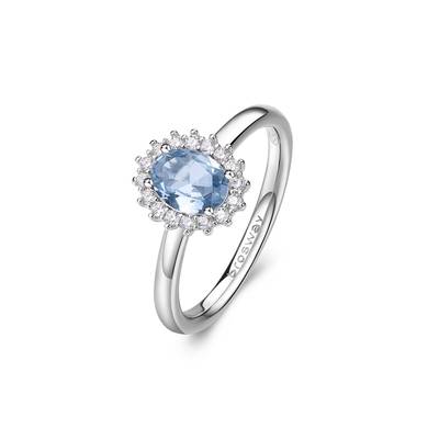 Anello kate in argento rodiato 925‰ con oval cubic zirconia chiari e colore light sapphire.