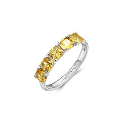 Anello in argento rodiato 925‰ con cushion cubic zirconia colore golden yellow.