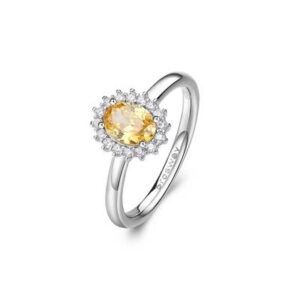 Anello kate in argento rodiato 925&permil; con oval cubic zirconia chiari e colore golden yellow.