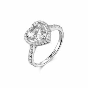 Anello in argento rodiato 925&permil; con cuore e cubic zirconia.