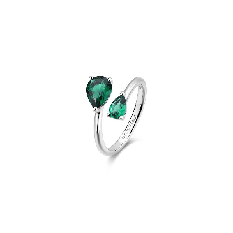 Anello in argento rodiato 925‰ con pear cubic zirconia colore emerald.
