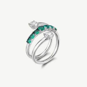 Anello FANCY in argento 925/1000 rodiato, e cubic zirconia emerald