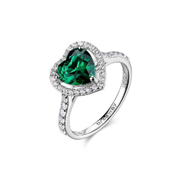 Anello in argento rodiato 925‰ con cuore, cubic zirconia chiari e cubic zirconia colore emerald.