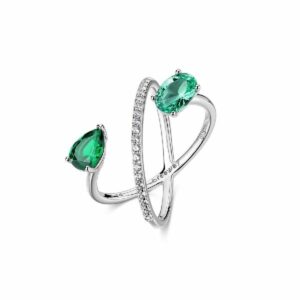 Anello in argento rodiato 925‰ con cubic zirconia chiari e cubic zirconia colore emerald e colore peridot.
