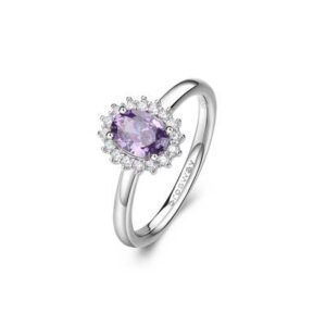 Anello kate in argento rodiato 925&permil; con oval cubic zirconia chiari e colore amethyst.