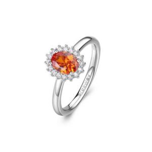 Anello kate in argento rodiato 925&permil; con oval cubic zirconia chiari e colore orange.