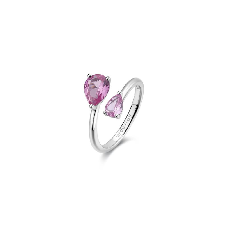 Anello in argento rodiato 925‰ con pear cubic zirconia colore light ruby.