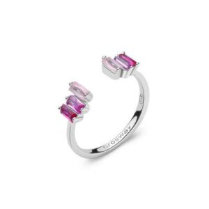 Anello in argento rodiato 925‰ con baguette cubic zirconia colore light ruby.