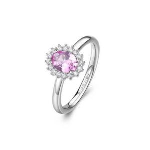 Anello kate in argento rodiato 925&permil; con oval cubic zirconia chiari e colore light ruby.