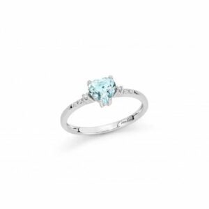 Anello con acquamarina a cuore e diamanti in oro bianco