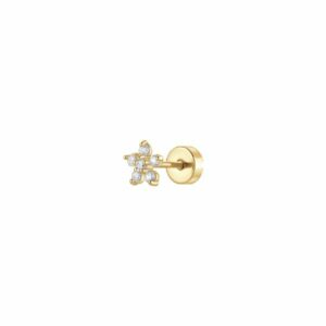 PIERCING ORECCHIO DONNA IN ACCIAIO FORMA FIORE PETALI ZIRCONI BIANCHI COLORE ORO