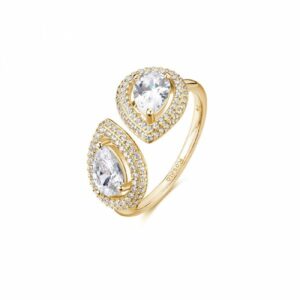 Anello ANNA argento 925/1000, galvanica oro giallo, e cubic zirconia bianchi