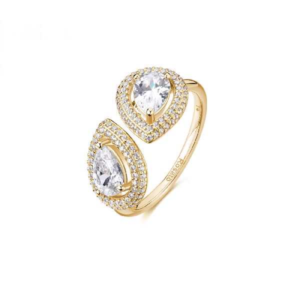 Anello ANNA argento 925/1000, galvanica oro giallo, e cubic zirconia bianchi