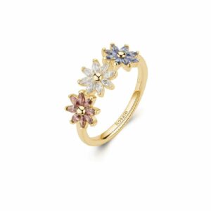 Anello GAIA argento 925/1000 galvanica oro giallo, cubic zirconia white, blue and rhodolite