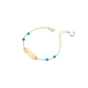 Bracciale bimba o bimbo in oro con piastrina angelo e turchese