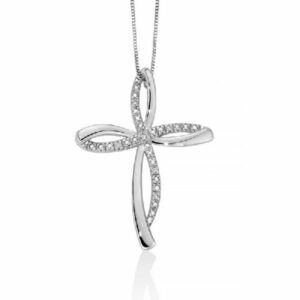 Collana in oro bianco con croce e diamanti