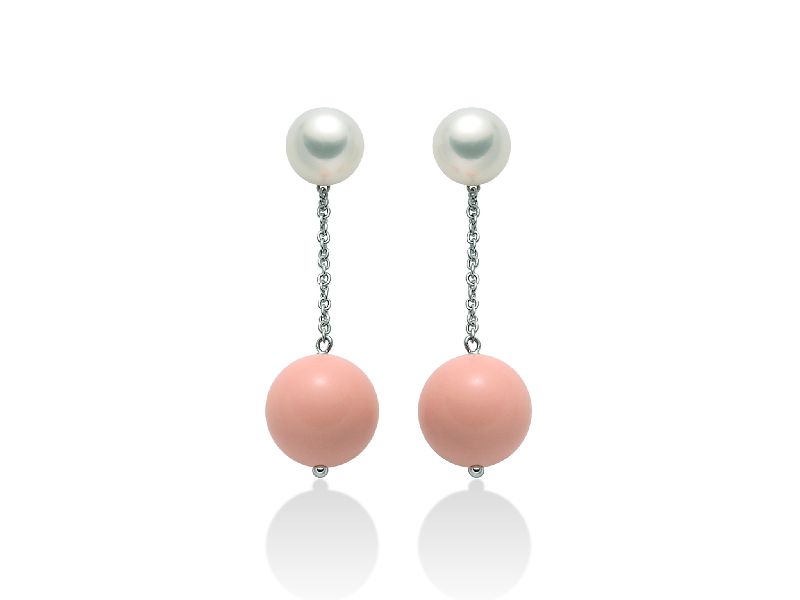 Orecchini bottone con perle e corallo rosa