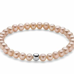 Bracciale di perle Oriente pesca con elastico e dettaglio in argento