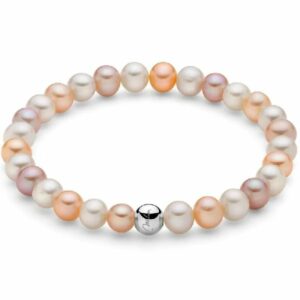 Bracciale di perle Oriente bianche, pesca e lavanda con elastico e dettaglio in argento