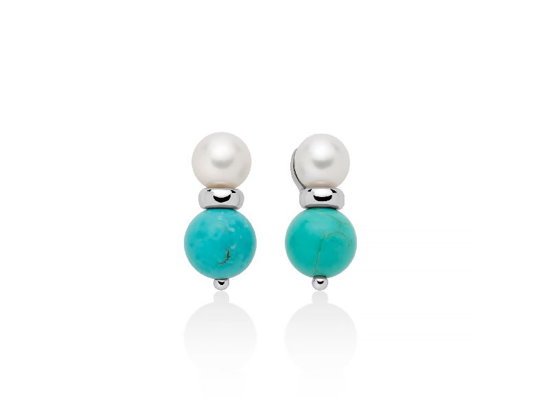 Orecchini con perle bianche e aulite turchese
