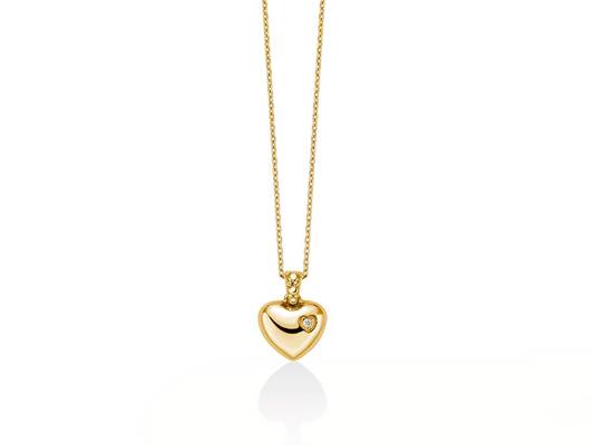 Collana in oro giallo - cuore e diamante