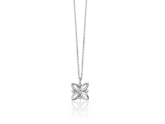 Collana in oro bianco con fiore e diamanti