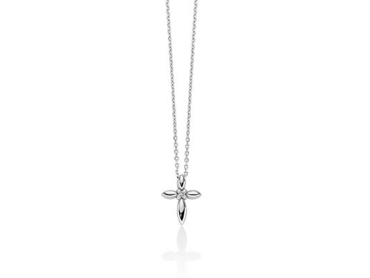 Collana in oro bianco con croce e diamante