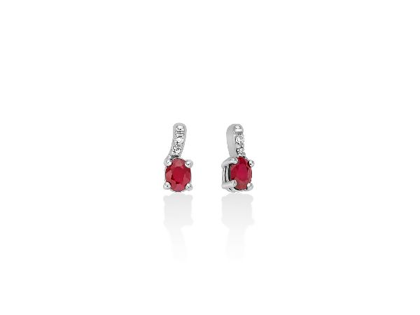 Orecchini Oro Bianco 9Kt Rubini e Diamanti