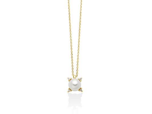 Collana in oro giallo diamanti e perla