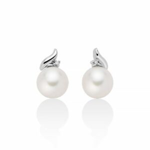 Orecchini di perle Oriente con motivo a onda in oro bianco e diamante