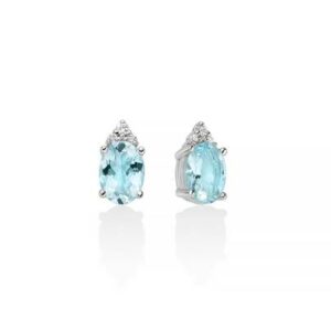 Orecchini in oro bianco, acquamarina ovale e diamanti