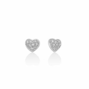 Orecchini a cuore con pav&eacute; di diamanti in oro bianco 375