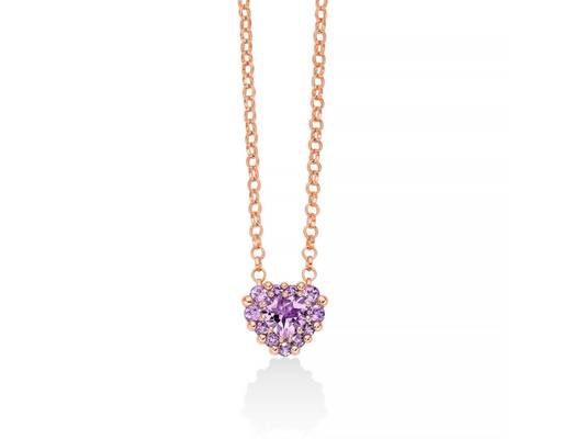 Collana in argento dorato e Ametista a cuore