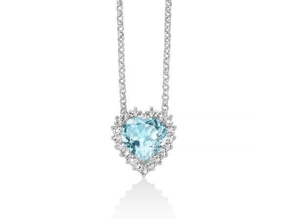 Collana con Gemma del Cielo a cuore grande e topazi bianchi in argento