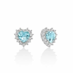 Orecchini con Gemma del Cielo a cuore piccolo e topazi bianchi in argento