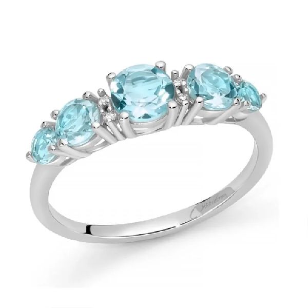 Anello con Gemma del Cielo a scalare e diamanti in oro bianco 375