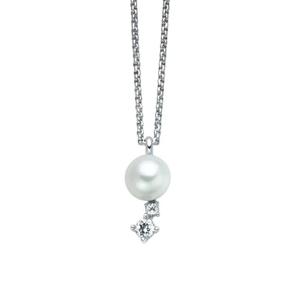 Collana in Argento 925 con Perla Vera e Topazi Bianchi