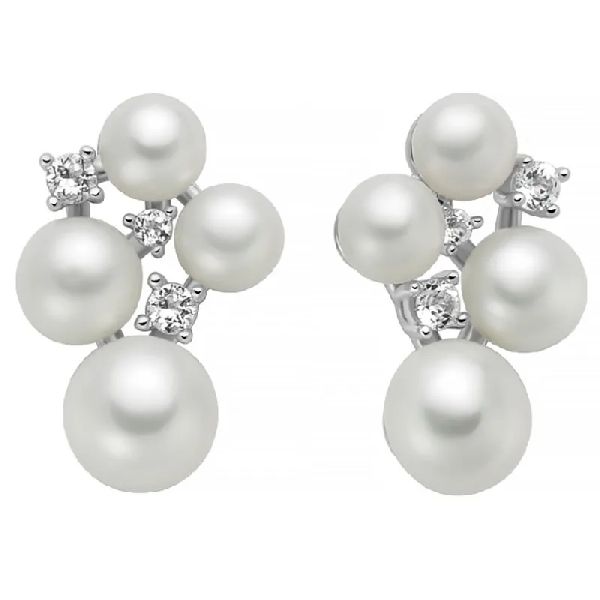 Orecchini in Argento 925 con Perle Vere e Topazi Bianchi