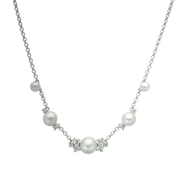 Collana in Argento 925 con Perle Vere e Topazi Bianchi – Lunghezza regolabile 40–45 cm