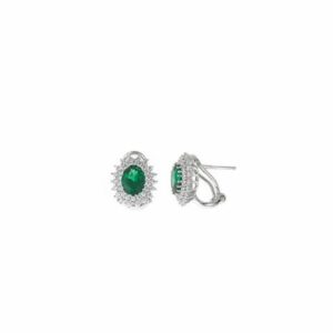 Orecchini in argento rodiato ovali con zirconi nano verdi